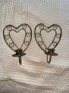 Set of 2 Brass Vintage Heart Cottagecore Candleholders